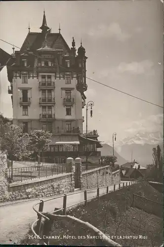 Ansichtskarte Chamby HÔTEL DES NARCISSES ET LA DENT DU MIDI 1928