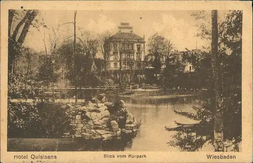 Ansichtskarte Wiesbaden Hotel Quisisana Blick vom Kurpark 1914