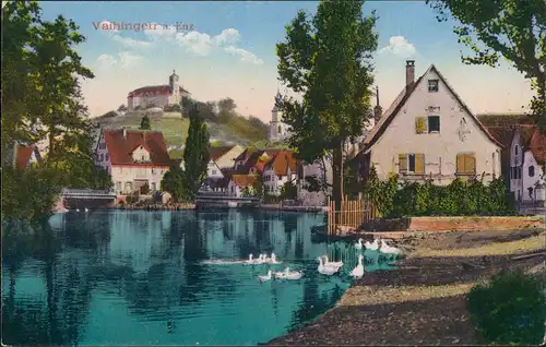Ansichtskarte Vaihingen an der Enz Flusspartie - Stadt 1913