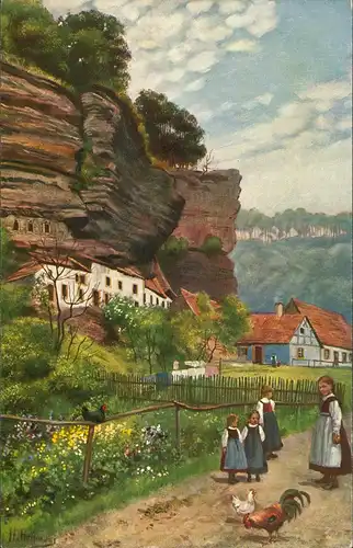 CPA Graufthal-Eschburg Künstlerkarte Felsenwohnungen 1913