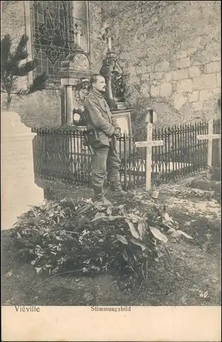Viéville-en-Haye Soldat am Grab Stimmungsbild gel. Feldpost 1915