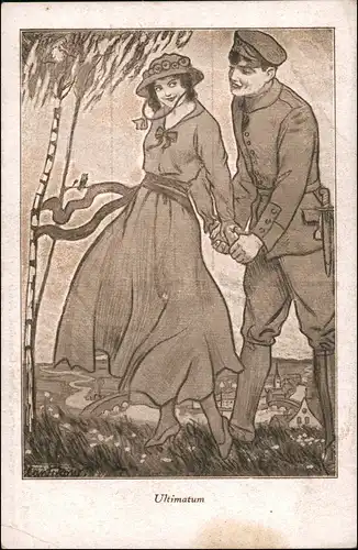 Ansichtskarte  Soldat und Frau Künstlerkarte Plantikow Militaria 1922