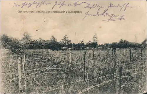 Ansichtskarte  Drahtverhaue zwischen den Schützengräben WK1 1917