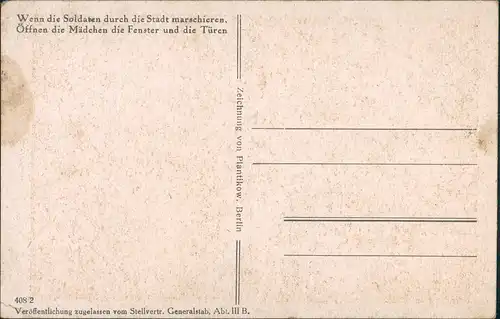Künstlerkarte Plantikow Soldaten marschieren durch die Stadt 1922