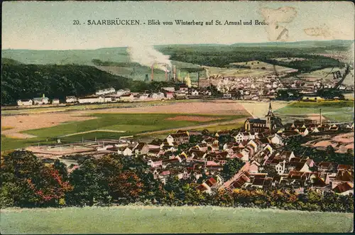 Saarbrücken Blick Winterberg auf St. Arnual, Fabriken, Stadtteilansicht 1910