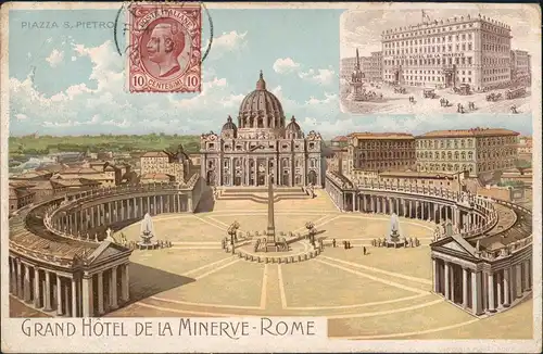 Cartoline Rom Roma Piazza S. Pietro & Grand Hotel de la Minerve 1919