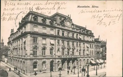 Ansichtskarte Mannheim Strassen Partie an der BÖRSE 1908