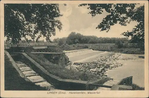 Darme-Lingen (Ems) River Falls, Fluss, Wasserfall Hanekenfähr 1912   gelaufen