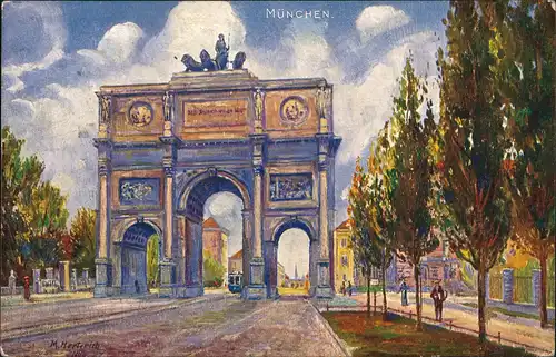 Ansichtskarte München Siegestor Künstlerkarte 1916  1. Weltkrieg  1916