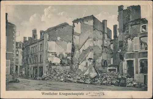 Feldpostkarte 1. WK Westfront Zerstörte Häuser-Zeile 1918   als Feldpost