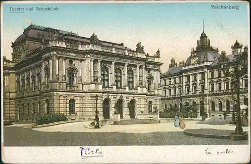 Postcard Reichenberg Liberec Theater und Post Gebäude 1910