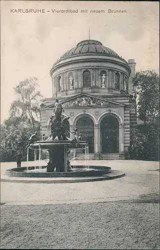 Ansichtskarte Karlsruhe Vierordtbad mit neuem Brunnen 1910