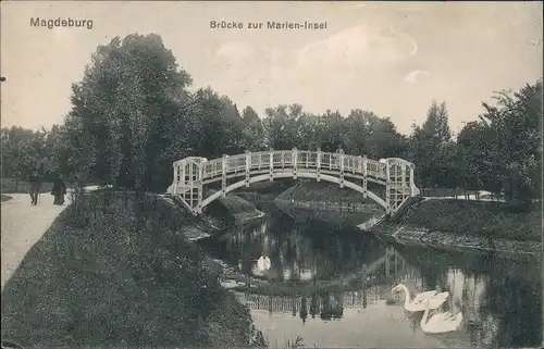 Ansichtskarte Magdeburg Marien-Insel Brücke 19 gel. 1. Weltkrieg als Feldpost