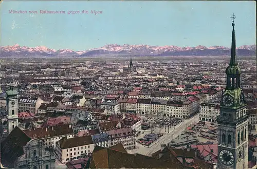 Ansichtskarte München Blick vom Rathaus Turm auf Alpen 1909