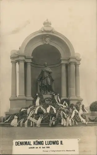 Ansichtskarte München Kränze vor Denkmal König Ludwig II. 1910