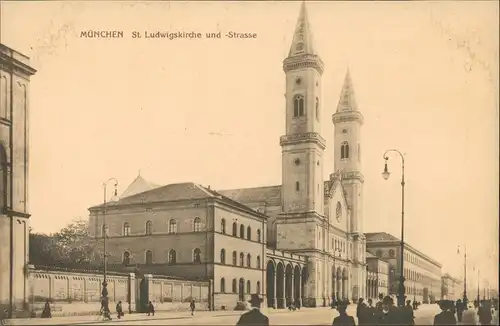 Ansichtskarte München St. Ludwigskirche Ludwigstraße belebt 1910