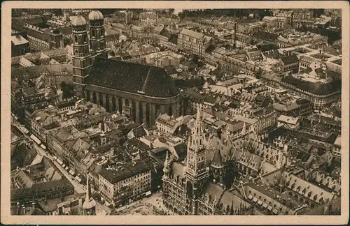 München Flugzeugaufnahme Stadtzentrum Frauenkirche Rathaus 1910