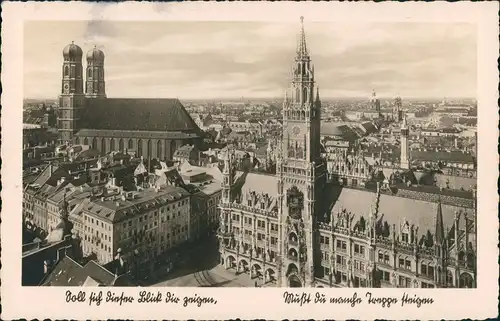 Ansichtskarte München Frauenkirche Rathaus Panorama-Ansicht 1935