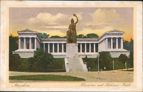 Ansichtskarte München Bavaria mit Ruhmes-Halle Skulptur 1910