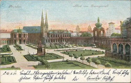 Innere Altstadt-Dresden Panorama Zwinger mit Koenentor Sophienkirche 1901
