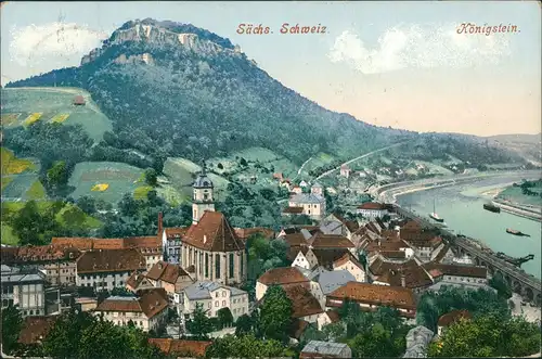 Königstein (Sächsische Schweiz) Panorama-Dorf Festung Königstein Elbe 1906