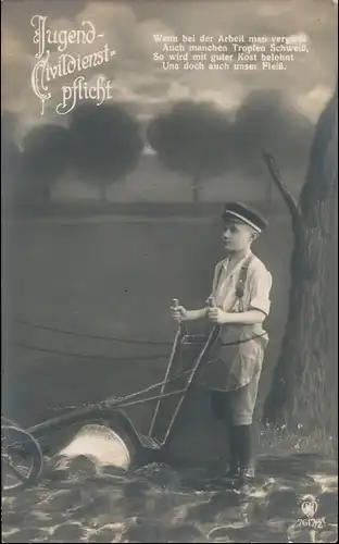 "Jugend-Civil-Dienstpflicht" Patriotik Krieg Junge beim Pflügen 1918