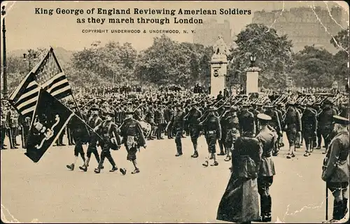 Postcard London King George Reviewing American Soldiers, March 1915