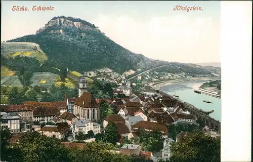 Königstein (Sächsische Schweiz) Panorama Elbe Stadt & Festung Königstein 1910