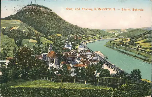 Königstein (Sächsische Schweiz) Panorama mit Elbe Blick 1914