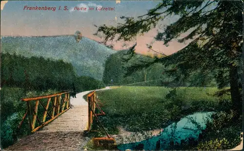 Frankenberg (Sachsen) Lützeltal Partie Wald Region Bachlauf mit Steg 1926