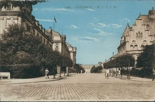 Koblenz Straßen Partie, Häuser Villen, Personen (frz. Karte) 1929/1910