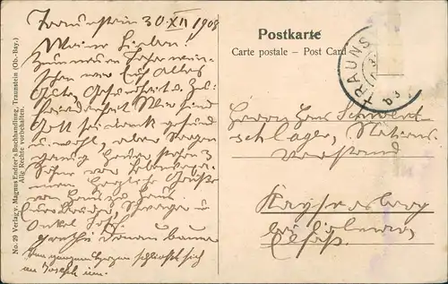 Ansichtskarte Traunstein Stadtplatz Personen Brunnen Geschäfte 1908