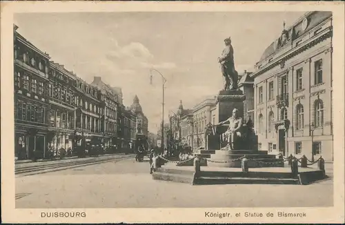 Duisburg Königstraße Statue Bismarck Denkmal (frz. Karte) 1920