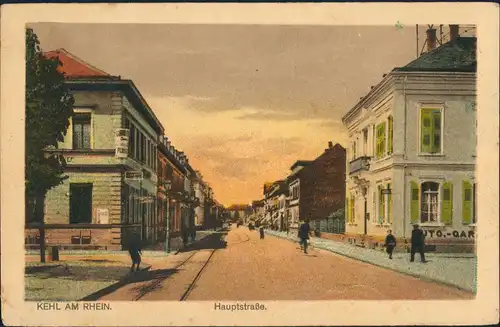 Ansichtskarte Kehl (Rhein) Hauptstraße Geschäftsstraße belebt 1920