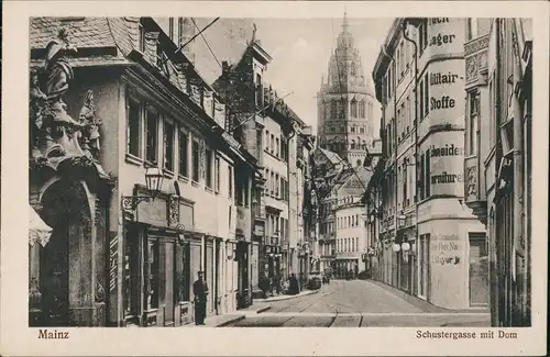 Ansichtskarte Mainz Schustergasse Geschäfte Lokale Altstadt Blick Dom 1920