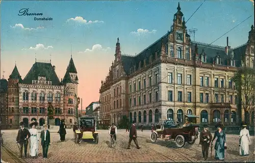 Ansichtskarte Bremen Personen mit alten Autos a.d. Domshaide 1910