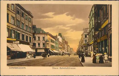 Saarbrücken Bahnhofstraße Geschäfte Geschäftsstraße belebt 1910