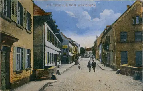 Germersheim Hauptstrasse mit Personen, Geschäft, Wohnhäuser 1919