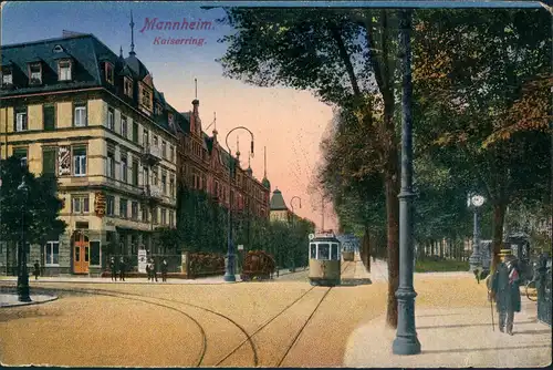 Ansichtskarte Mannheim Tram Straßenbahn Strassen Partie am Kaiserring 1919