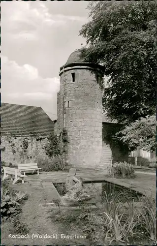 Ansichtskarte Korbach Partie am Enserturm, Turm, Teich-Anlage 1960