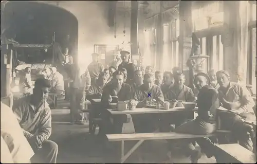 Militaria WK1 Soldaten in der Kantine gel Stempel Kriegsmarine 1917