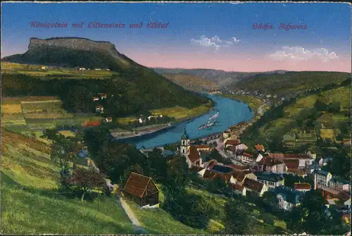 Königstein (Sächsische Schweiz) Lilienstein, Elbe, Elbtal sächsiche Schweiz 1910