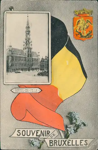 Brüssel Bruxelles Rathaus Hotel de Ville, mit Flagge Belgien 1907