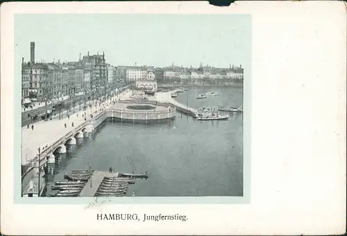 Altstadt-Hamburg Panorama-Ansicht mit Jungfernstieg Binnenalster Boote 1900
