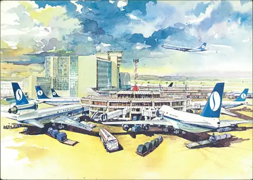 Postkaart Brüssel Bruxelles Airport Boeing 707 Sabena 1981