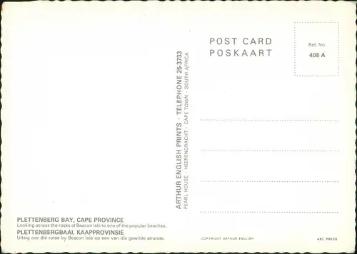 Postcard Plettenberg Bay Stadt und Strand 1980