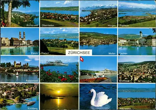 Ansichtskarte Zürich Mehrbildkarte mit 16 Foto-Ansichten 1980