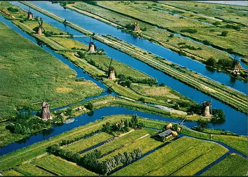 .Niederlande Panorama Molens Kinderdijk Luftaufnahme Windmühlen 1960