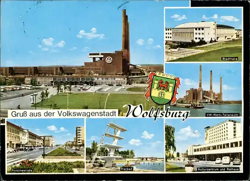 Wolfsburg Mehrbild-AK Volkswagen Werk, Stadthalle, Freibad uvm. 1974