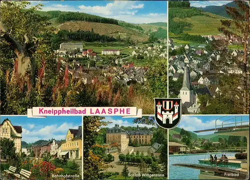 Bad Laasphe 5 Ansichten ua. Bahnhofstraße, Schloss Wittgenstein, Freibad 1970